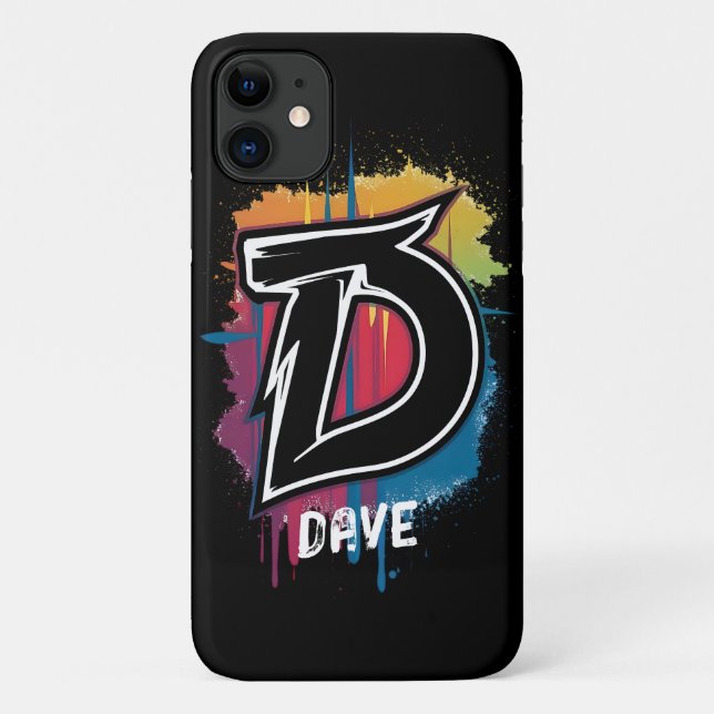 Capa Para iPhone 11 Estilo de grafite - Letra "D" Monograma Personaliz (Verso)