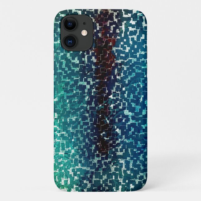 Capa Para iPhone 11 Estilo de mosaico azul cianês em vidro martelado g (Verso)