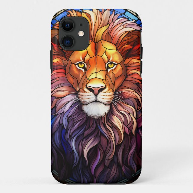 Capa Para iPhone 11 Estilo de Tiffany, Lion Majestésico (Verso)