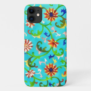 Capa Para iPhone 11 Estilo de Vintagem Estilos Baleares Azuis Flores A