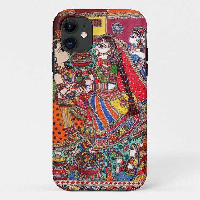 CAPA PARA iPhone 11 ESTILO HINDU DA ARTE DOS DEUSES MADHUBANI DE RADHA (Verso)