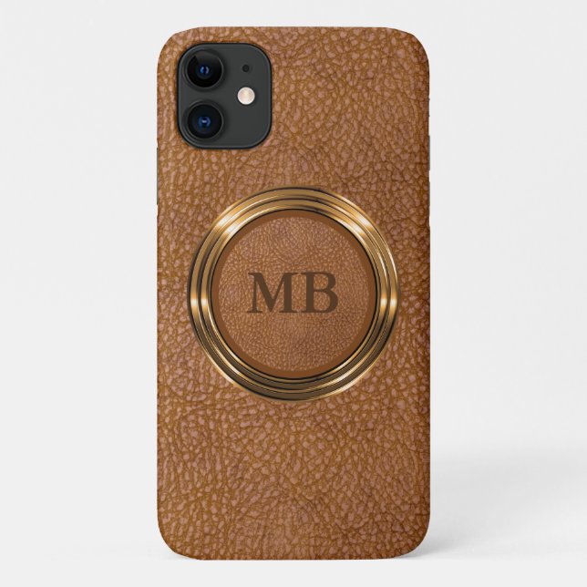 Capa Para iPhone 11 Estilo Monograma com Aparência de Couro Clássico (Verso)