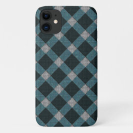 Capa Para iPhone 11 Estilo Tartan em ciano cinza e alivio esculpido co