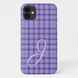 Capa Para iPhone 11 Estojo de iPhone com Xadrez Roxo e Monograma