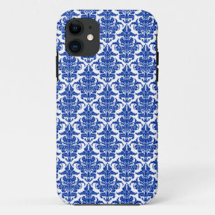 Capa Para iPhone 11 Estojo de iPhone Damask - Azul Marinho em Branco