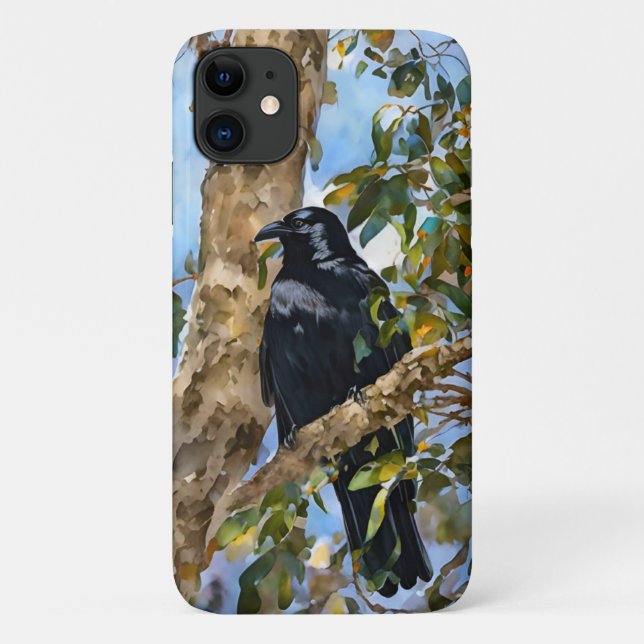 Capa Para iPhone 11 Estojo de telefone com arte de pássaro corvo preto (Verso)