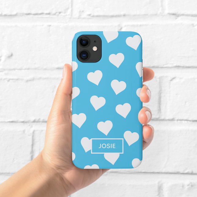 Capa Para iPhone 11 Estojo de Telefone Corações Azuis Fofos (Criador carregado)
