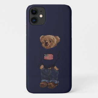 Capa Para iPhone 11 Estojo de Telefone Cute Teddy Bear Azul Marinho pa