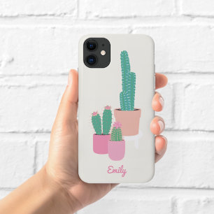 Capa Para iPhone 11 Estojo de Telefone de Cacto Empotrado Fofo Creme