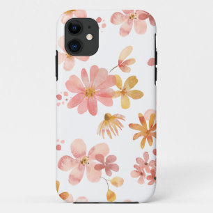 Capa Para iPhone 11 Estojo de telefone floral dourado e blush em aquar