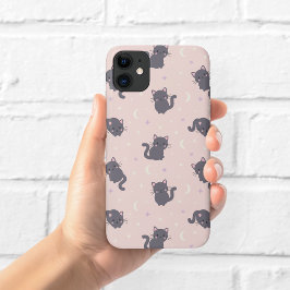 Capa Para iPhone 11 Estojo de Telefone Rosa Gato Cinza Fofo