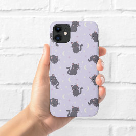 Capa Para iPhone 11 Estojo de Telefone Roxo de Gato Cinza Fofo