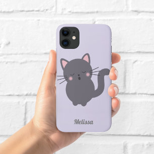 Capa Para iPhone 11 Estojo de Telefone Roxo de Gato Cinza Sonolento