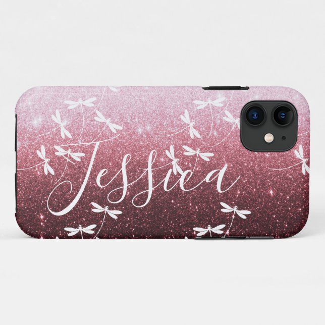 Capa Para iPhone 11 Estojo personalizado Glitter e dragonflies Case-Ma (Verso (horizontal))