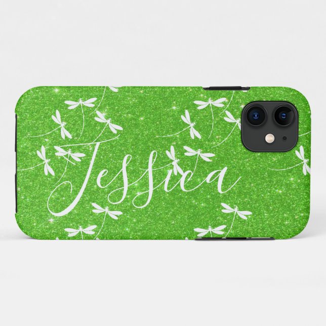 Capa Para iPhone 11 Estojo personalizado Glitter e dragonflies Case-Ma (Verso (horizontal))