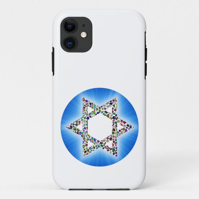 Capa Para iPhone 11 Estrela de David feita com Gemstones (Verso)