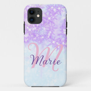 Capa Para iPhone 11 Estrela de monograma brilhante rosa roxo adicionar
