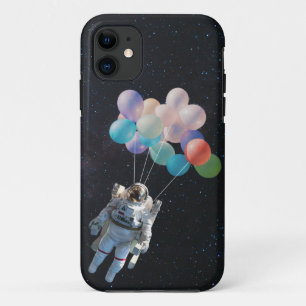 Capa Para iPhone 11 Estrelas Astronautas e Balões Coloridos no Espaç