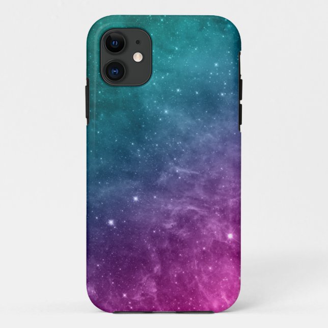 Capa Para iPhone 11 Estrelas azuis da nebulosa do rosa da cerceta da (Verso)