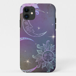 Capa Para iPhone 11 Estrelas da Lua Solar Retro-Boho