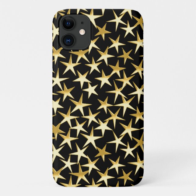 Capa Para iPhone 11 estrelas Douradas sobre fundo preto (Verso)