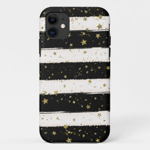Capa Para iPhone 11 Estrelas Dourados do brilho das listras brancas