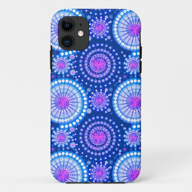 Capa Para iPhone 11 Estrelas e pinhões, azul de cobalto e branco (Verso)