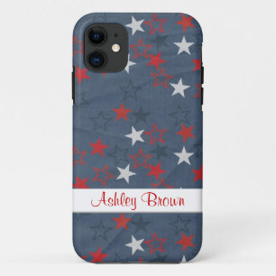 Capa Para iPhone 11 Estrelas no denim com placa de nome
