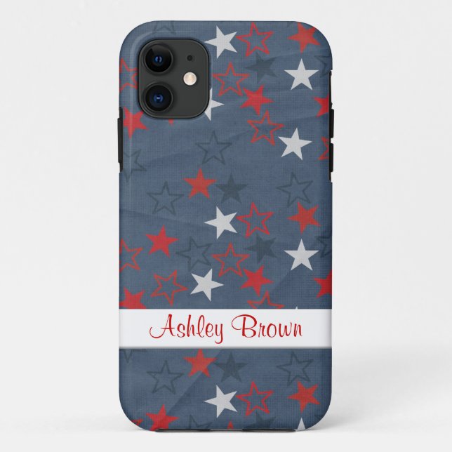 Capa Para iPhone 11 Estrelas no denim com placa de nome (Verso)