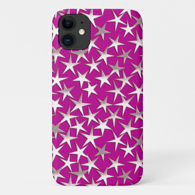 Capa Para iPhone 11 Estrelas prateadas em ametista roxo (Verso)