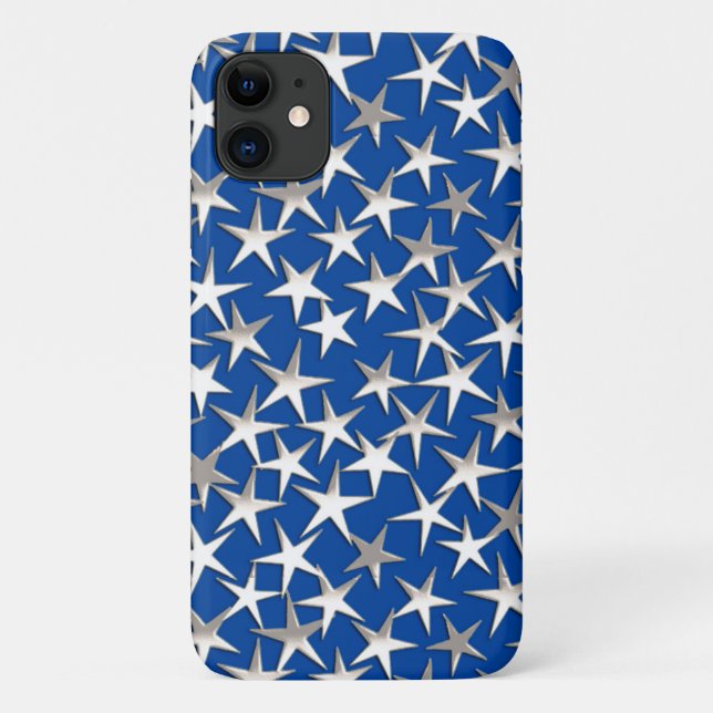 Capa Para iPhone 11 Estrelas prateadas em azul cobalto (Verso)