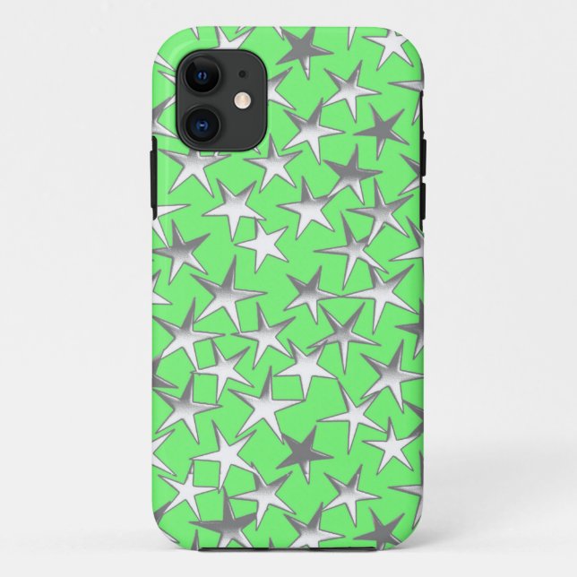 Capa Para iPhone 11 Estrelas prateadas, no verde limão (Verso)