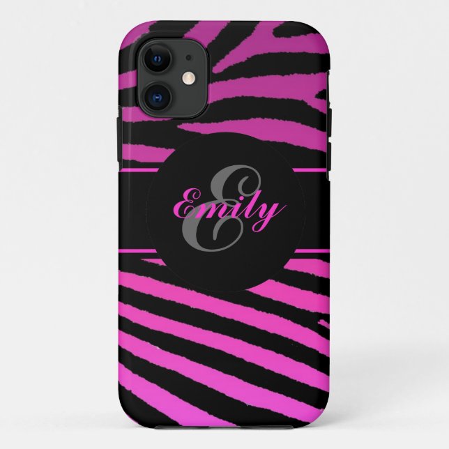 Capa Para iPhone 11 Estrias de zebra rosa personalizáveis, caso iphone (Verso)