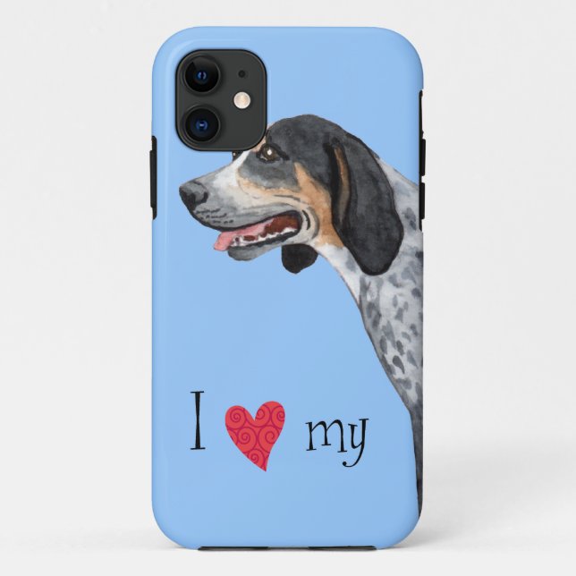 Capa Para iPhone 11 Eu amo meu Bluetick Coonhound (Verso)