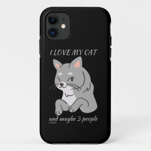 Capa Para iPhone 11 EU AMO MEU GATO E TALVEZ 3 PESSOAS, gatinho engra