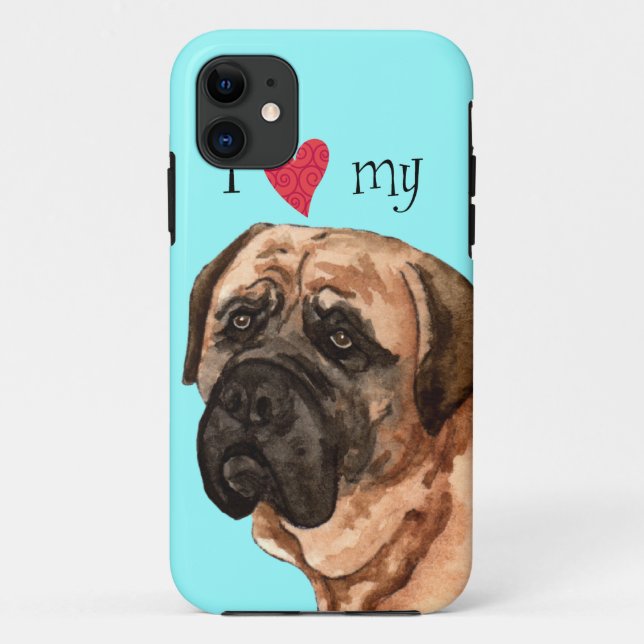 Capa Para iPhone 11 Eu amo meu Mastiff (Verso)