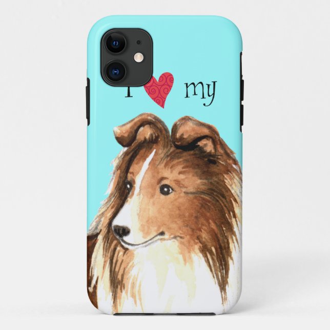 Capa Para iPhone 11 Eu amo meu Sheltie (Verso)