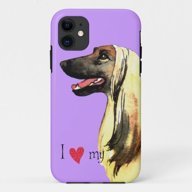 Capa Para iPhone 11 Eu Amo o meu cão afegão (Verso)