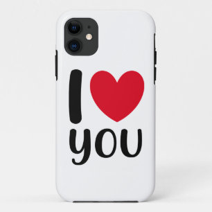 Capa Para iPhone 11 Eu Amo Você Tipografia Coração Namorados Vermelho