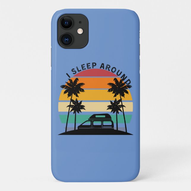 Capa Para iPhone 11 Eu Dormi Em Van Life Pun Vinatge Sunset viagem (Verso)
