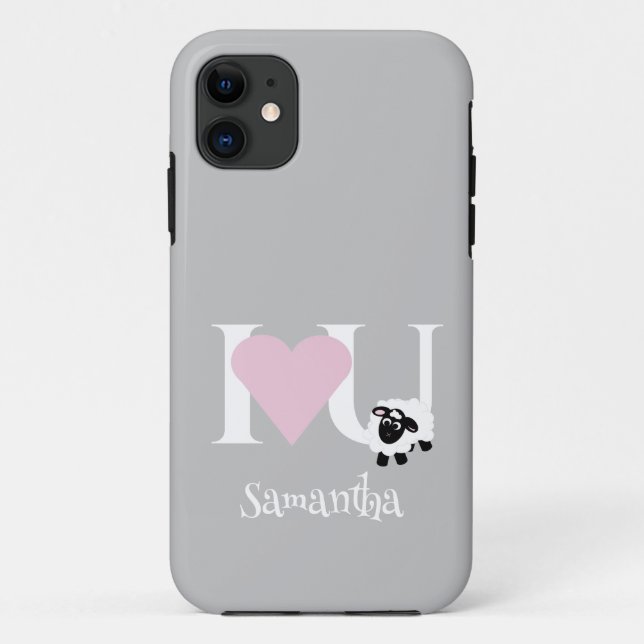 Capa Para iPhone 11 Eu te amo Cinza de Cartoon Bonita (Verso)