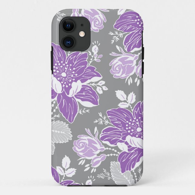 Capa Para iPhone 11 eu telefono ao teste padrão 5 floral cinzento roxo (Verso)