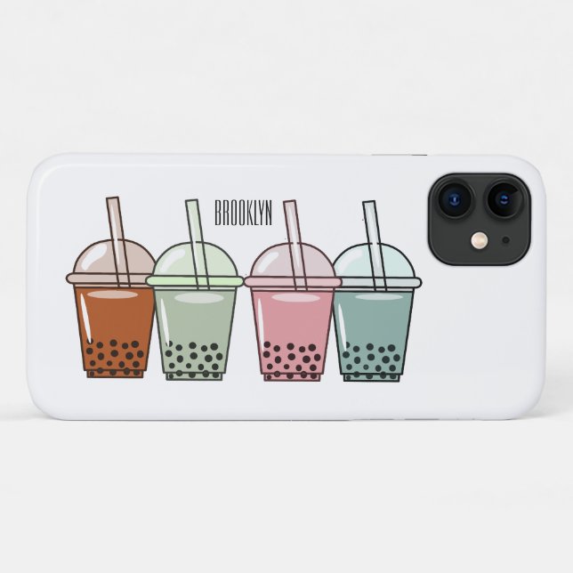 Capa Para iPhone 11 Exemplo de desenho animado do chá de bolhas (Verso (horizontal))