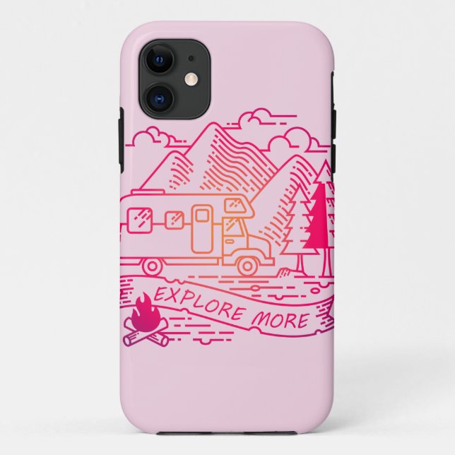 Capa Para iPhone 11 Explore Mais Camper Rosa Van Mountain Lover (Verso)