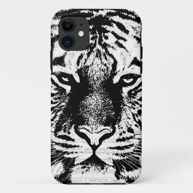 Capa Para iPhone 11 Face Tigre Preta e Branca (Verso)