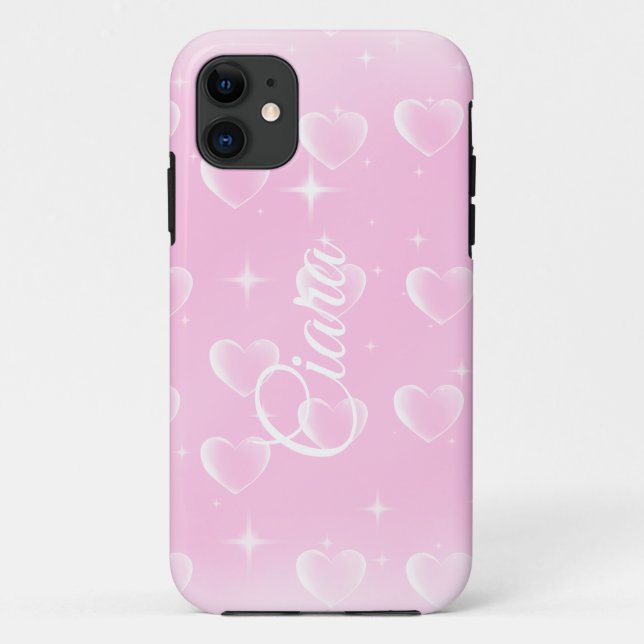 Capa Para iPhone 11 Faíscas E Corações De Blush Rosa (Verso)