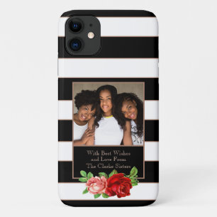 Capa Para iPhone 11 Faixa Preta e Branca de Bronze Floral - Foto Perso