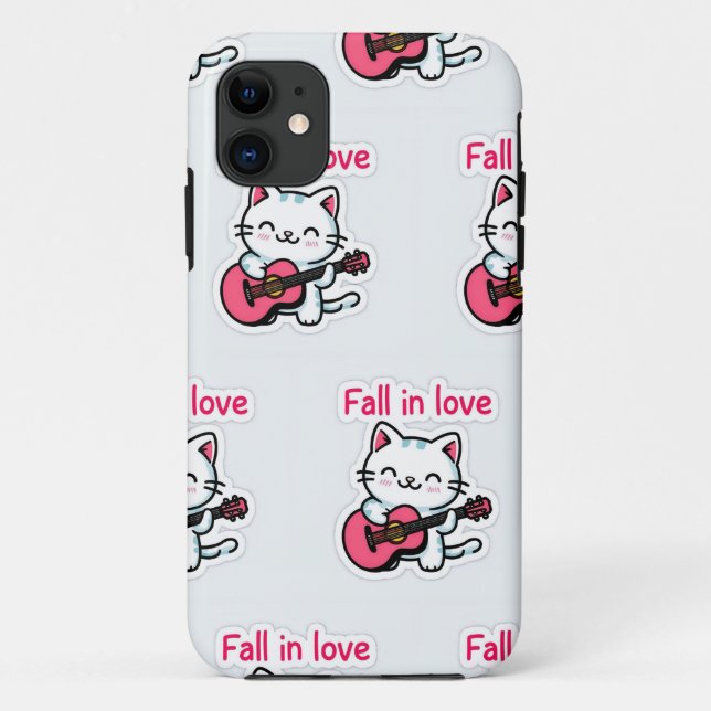 Capa Para iPhone 11 "Fall in Love Gatinho Sticker" (Verso)