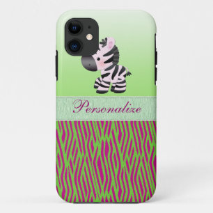 Capa Para iPhone 11 Falso bonito da zebra verde & impressão animal da