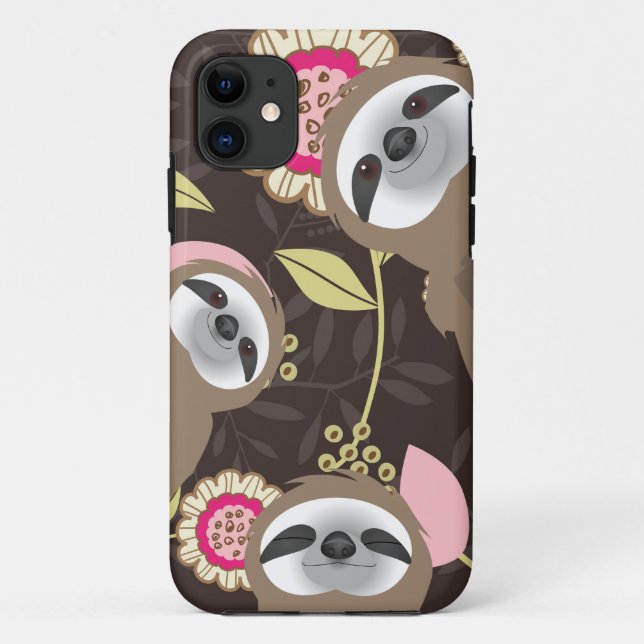 Capa Para iPhone 11 Família Brown Sloth espiando pela selva (Verso)